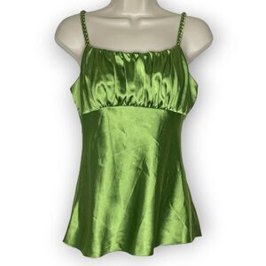 Vintage BCX Glam Y2K Fairy Satin Babydoll Top Braided Straps Green Womens Medium